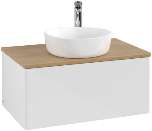 Bild von VILLEROY BOCH Antao Waschbeckenunterschrank, 1 Auszug, 800 x 360 x 500 mm, Front ohne Struktur, Glossy White Lacquer / Honey Oak #K30051GF