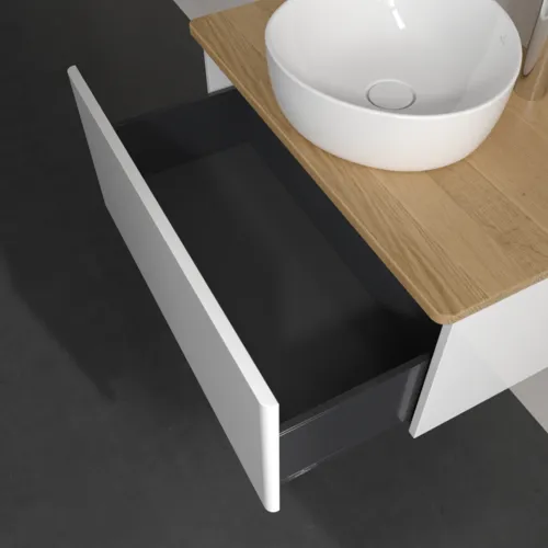 Bild von VILLEROY BOCH Antao Waschbeckenunterschrank, 1 Auszug, 800 x 360 x 500 mm, Front ohne Struktur, Glossy White Lacquer / Honey Oak #K30051GF