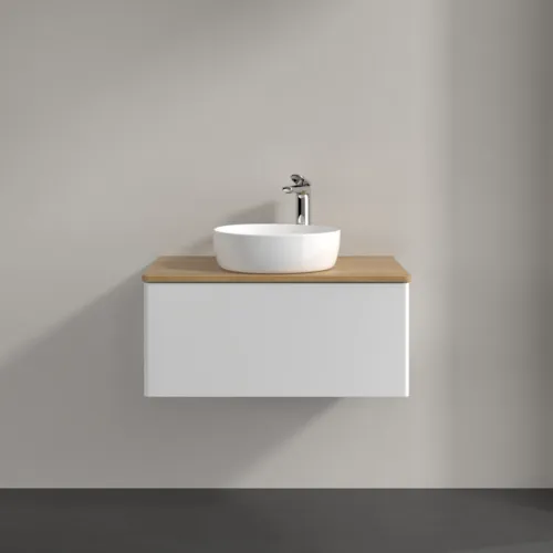 Bild von VILLEROY BOCH Antao Waschbeckenunterschrank, 1 Auszug, 800 x 360 x 500 mm, Front ohne Struktur, Glossy White Lacquer / Honey Oak #K30051GF