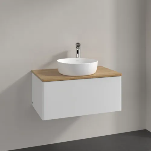 Bild von VILLEROY BOCH Antao Waschbeckenunterschrank, 1 Auszug, 800 x 360 x 500 mm, Front ohne Struktur, Glossy White Lacquer / Honey Oak #K30051GF