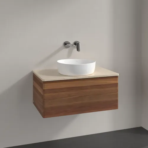 Bild von VILLEROY BOCH Antao Waschbeckenunterschrank, 1 Auszug, 800 x 360 x 500 mm, Front ohne Struktur, Warm Walnut / Botticino #K30013HM