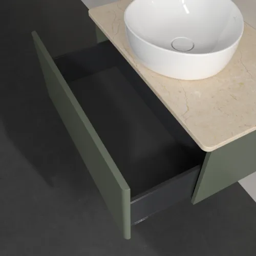 Bild von VILLEROY BOCH Antao Waschbeckenunterschrank, 1 Auszug, 800 x 360 x 500 mm, Front ohne Struktur, Leaf Green Matt Lacquer / Botticino #K30013HL