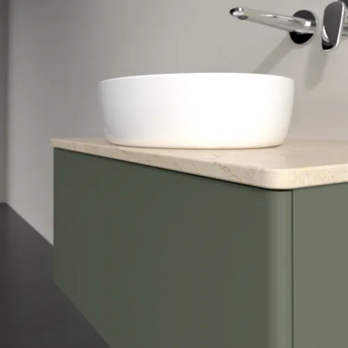 Bild von VILLEROY BOCH Antao Waschbeckenunterschrank, 1 Auszug, 800 x 360 x 500 mm, Front ohne Struktur, Leaf Green Matt Lacquer / Botticino #K30013HL