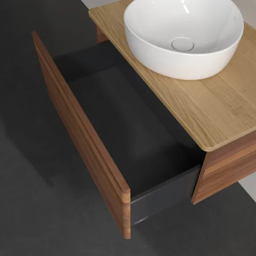 Bild von VILLEROY BOCH Antao Waschbeckenunterschrank, 1 Auszug, 800 x 360 x 500 mm, Front ohne Struktur, Warm Walnut / Honey Oak #K30011HM