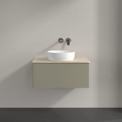 Bild von VILLEROY BOCH Antao Waschbeckenunterschrank, 1 Auszug, 800 x 360 x 500 mm, Front ohne Struktur, Stone Grey Matt Lacquer / Botticino #K30013HK