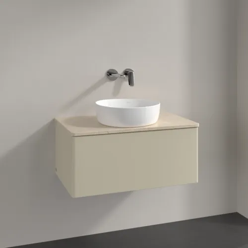 Bild von VILLEROY BOCH Antao Waschbeckenunterschrank, 1 Auszug, 800 x 360 x 500 mm, Front ohne Struktur, Silk Grey Matt Lacquer / Botticino #K30013HJ