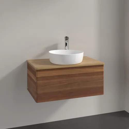Bild von VILLEROY BOCH Antao Waschbeckenunterschrank, 1 Auszug, 800 x 360 x 500 mm, Front ohne Struktur, Warm Walnut / Honey Oak #K30051HM