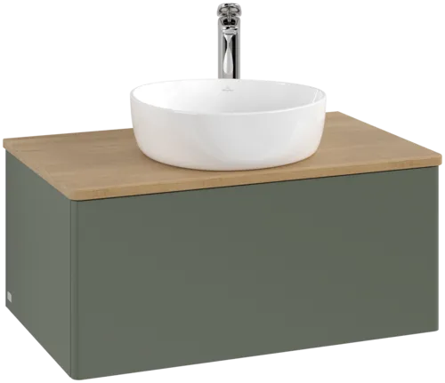 Bild von VILLEROY BOCH Antao Waschbeckenunterschrank, 1 Auszug, 800 x 360 x 500 mm, Front ohne Struktur, Leaf Green Matt Lacquer / Honey Oak #K30051HL