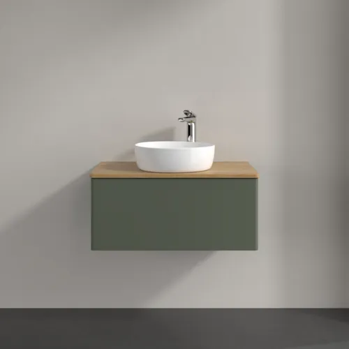 Bild von VILLEROY BOCH Antao Waschbeckenunterschrank, 1 Auszug, 800 x 360 x 500 mm, Front ohne Struktur, Leaf Green Matt Lacquer / Honey Oak #K30051HL