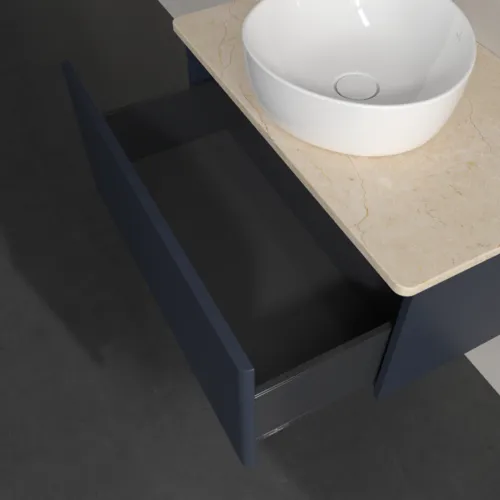 Bild von VILLEROY BOCH Antao Waschbeckenunterschrank, 1 Auszug, 800 x 360 x 500 mm, Front ohne Struktur, Midnight Blue Matt Lacquer / Botticino #K30013HG