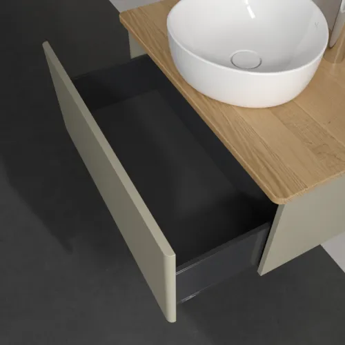 Bild von VILLEROY BOCH Antao Waschbeckenunterschrank, 1 Auszug, 800 x 360 x 500 mm, Front ohne Struktur, Stone Grey Matt Lacquer / Honey Oak #K30051HK