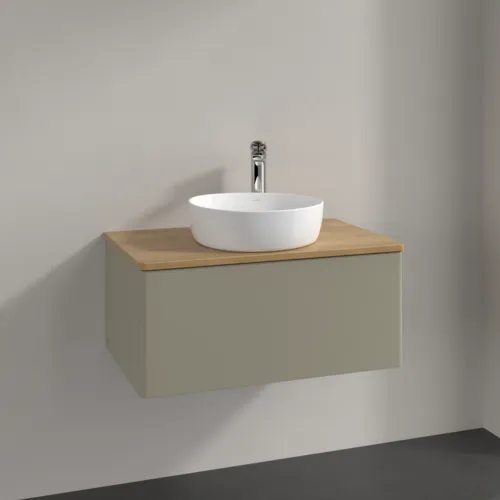 Bild von VILLEROY BOCH Antao Waschbeckenunterschrank, 1 Auszug, 800 x 360 x 500 mm, Front ohne Struktur, Stone Grey Matt Lacquer / Honey Oak #K30051HK