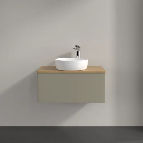 Bild von VILLEROY BOCH Antao Waschbeckenunterschrank, 1 Auszug, 800 x 360 x 500 mm, Front ohne Struktur, Stone Grey Matt Lacquer / Honey Oak #K30051HK