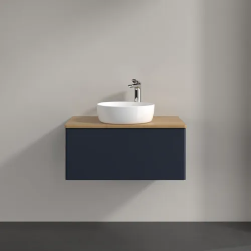 Bild von VILLEROY BOCH Antao Waschbeckenunterschrank, 1 Auszug, 800 x 360 x 500 mm, Front ohne Struktur, Midnight Blue Matt Lacquer / Honey Oak #K30051HG