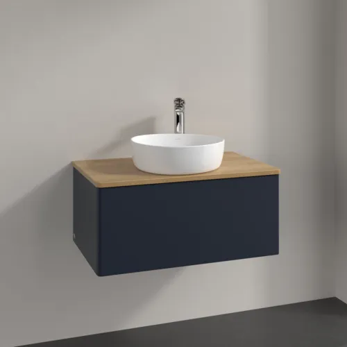 Bild von VILLEROY BOCH Antao Waschbeckenunterschrank, 1 Auszug, 800 x 360 x 500 mm, Front ohne Struktur, Midnight Blue Matt Lacquer / Honey Oak #K30051HG