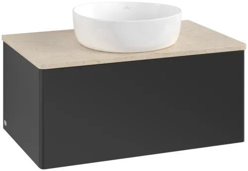 Bild von VILLEROY BOCH Antao Waschbeckenunterschrank, 1 Auszug, 800 x 360 x 500 mm, Front ohne Struktur, Black Matt Lacquer / Botticino #K30013PD
