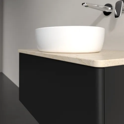 Bild von VILLEROY BOCH Antao Waschbeckenunterschrank, 1 Auszug, 800 x 360 x 500 mm, Front ohne Struktur, Black Matt Lacquer / Botticino #K30013PD