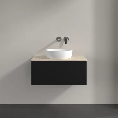 Bild von VILLEROY BOCH Antao Waschbeckenunterschrank, 1 Auszug, 800 x 360 x 500 mm, Front ohne Struktur, Black Matt Lacquer / Botticino #K30013PD