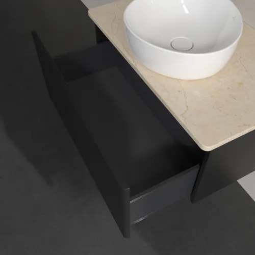 Bild von VILLEROY BOCH Antao Waschbeckenunterschrank, 1 Auszug, 800 x 360 x 500 mm, Front ohne Struktur, Black Matt Lacquer / Botticino #K30013PD