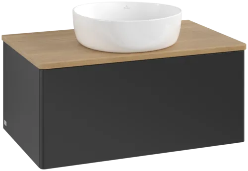 Bild von VILLEROY BOCH Antao Waschbeckenunterschrank, 1 Auszug, 800 x 360 x 500 mm, Front ohne Struktur, Black Matt Lacquer / Honey Oak #K30011PD