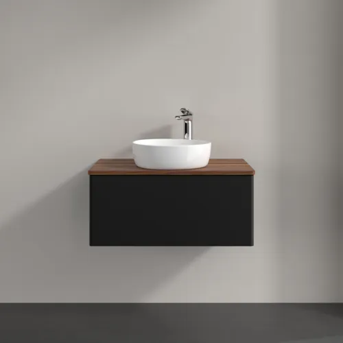 Bild von VILLEROY BOCH Antao Waschbeckenunterschrank, 1 Auszug, 800 x 360 x 500 mm, Front ohne Struktur, Black Matt Lacquer / Warm Walnut #K30052PD