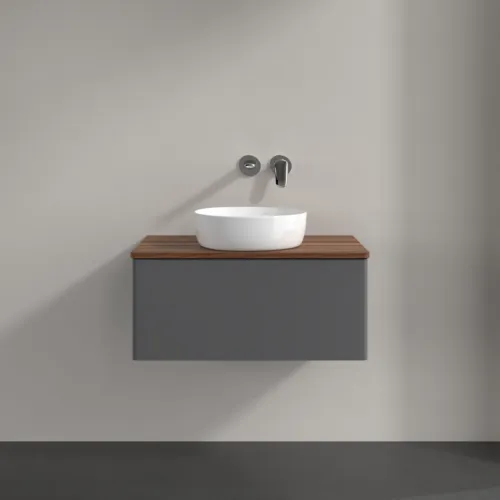 Bild von VILLEROY BOCH Antao Waschbeckenunterschrank, 1 Auszug, 800 x 360 x 500 mm, Front ohne Struktur, Anthracite Matt Lacquer / Warm Walnut #K30012GK