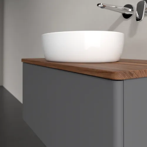 Bild von VILLEROY BOCH Antao Waschbeckenunterschrank, 1 Auszug, 800 x 360 x 500 mm, Front ohne Struktur, Anthracite Matt Lacquer / Warm Walnut #K30012GK