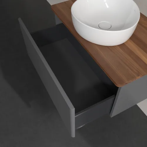 Bild von VILLEROY BOCH Antao Waschbeckenunterschrank, 1 Auszug, 800 x 360 x 500 mm, Front ohne Struktur, Anthracite Matt Lacquer / Warm Walnut #K30012GK