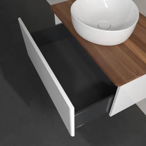 Bild von VILLEROY BOCH Antao Waschbeckenunterschrank, 1 Auszug, 800 x 360 x 500 mm, Front ohne Struktur, Glossy White Lacquer / Warm Walnut #K30012GF