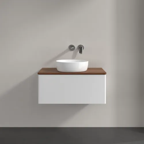 Bild von VILLEROY BOCH Antao Waschbeckenunterschrank, 1 Auszug, 800 x 360 x 500 mm, Front ohne Struktur, Glossy White Lacquer / Warm Walnut #K30012GF