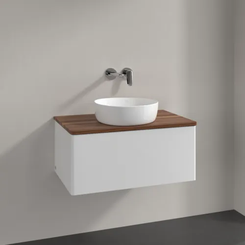 Bild von VILLEROY BOCH Antao Waschbeckenunterschrank, 1 Auszug, 800 x 360 x 500 mm, Front ohne Struktur, Glossy White Lacquer / Warm Walnut #K30012GF