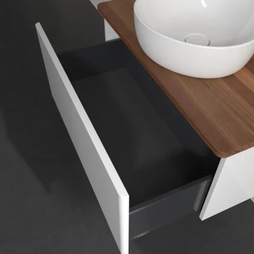 Bild von VILLEROY BOCH Antao Waschbeckenunterschrank, 1 Auszug, 800 x 360 x 500 mm, Front ohne Struktur, Glossy White Lacquer / Warm Walnut #K30052GF
