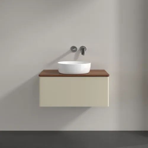 Bild von VILLEROY BOCH Antao Waschbeckenunterschrank, 1 Auszug, 800 x 360 x 500 mm, Front ohne Struktur, Silk Grey Matt Lacquer / Warm Walnut #K30012HJ