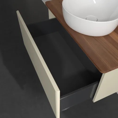 Bild von VILLEROY BOCH Antao Waschbeckenunterschrank, 1 Auszug, 800 x 360 x 500 mm, Front ohne Struktur, Silk Grey Matt Lacquer / Warm Walnut #K30012HJ