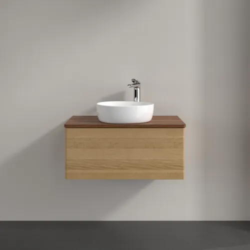 Bild von VILLEROY BOCH Antao Waschbeckenunterschrank, 1 Auszug, 800 x 360 x 500 mm, Front ohne Struktur, Honey Oak / Warm Walnut #K30052HN