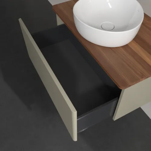 Bild von VILLEROY BOCH Antao Waschbeckenunterschrank, 1 Auszug, 800 x 360 x 500 mm, Front ohne Struktur, Stone Grey Matt Lacquer / Warm Walnut #K30012HK