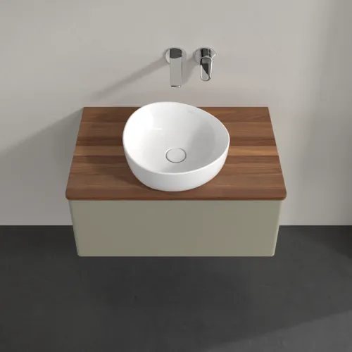 Bild von VILLEROY BOCH Antao Waschbeckenunterschrank, 1 Auszug, 800 x 360 x 500 mm, Front ohne Struktur, Stone Grey Matt Lacquer / Warm Walnut #K30012HK