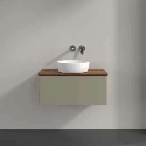 Bild von VILLEROY BOCH Antao Waschbeckenunterschrank, 1 Auszug, 800 x 360 x 500 mm, Front ohne Struktur, Stone Grey Matt Lacquer / Warm Walnut #K30012HK