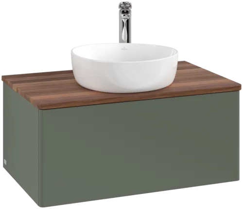 Bild von VILLEROY BOCH Antao Waschbeckenunterschrank, 1 Auszug, 800 x 360 x 500 mm, Front ohne Struktur, Leaf Green Matt Lacquer / Warm Walnut #K30052HL