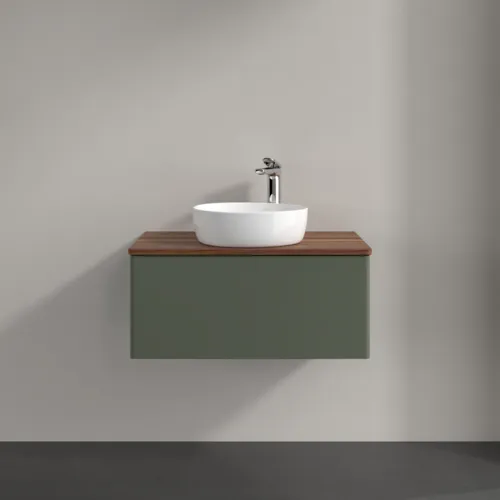 Bild von VILLEROY BOCH Antao Waschbeckenunterschrank, 1 Auszug, 800 x 360 x 500 mm, Front ohne Struktur, Leaf Green Matt Lacquer / Warm Walnut #K30052HL