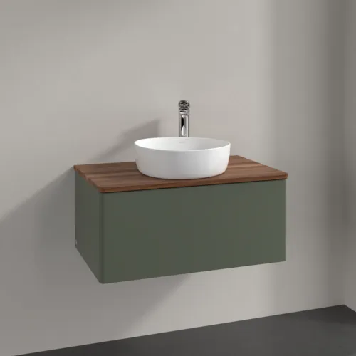 Bild von VILLEROY BOCH Antao Waschbeckenunterschrank, 1 Auszug, 800 x 360 x 500 mm, Front ohne Struktur, Leaf Green Matt Lacquer / Warm Walnut #K30052HL