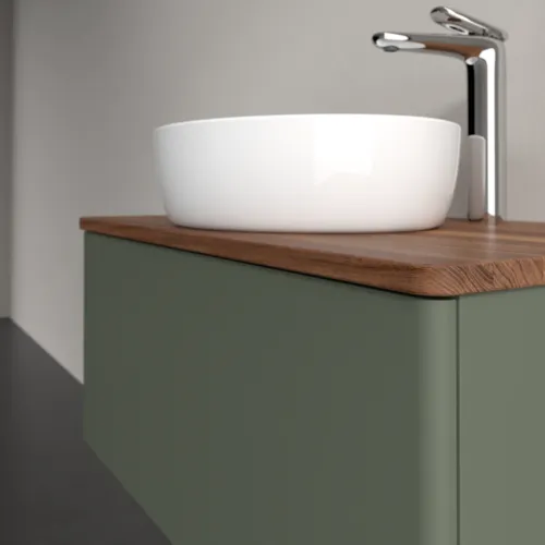 Bild von VILLEROY BOCH Antao Waschbeckenunterschrank, 1 Auszug, 800 x 360 x 500 mm, Front ohne Struktur, Leaf Green Matt Lacquer / Warm Walnut #K30052HL