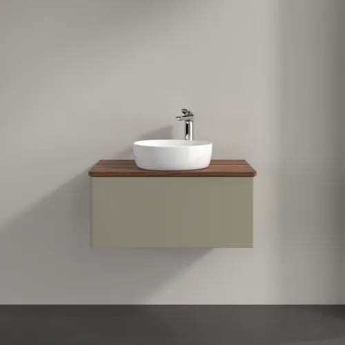 Bild von VILLEROY BOCH Antao Waschbeckenunterschrank, 1 Auszug, 800 x 360 x 500 mm, Front ohne Struktur, Stone Grey Matt Lacquer / Warm Walnut #K30052HK