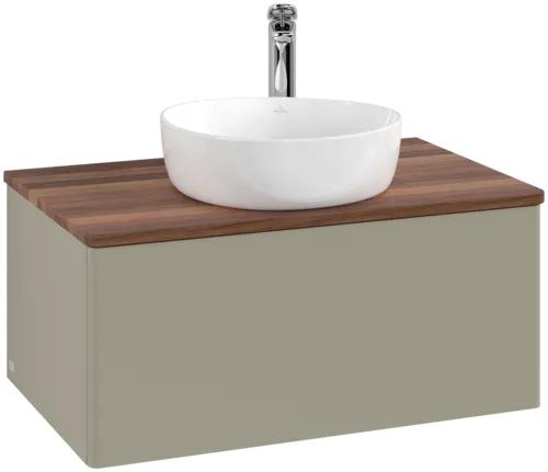 Bild von VILLEROY BOCH Antao Waschbeckenunterschrank, 1 Auszug, 800 x 360 x 500 mm, Front ohne Struktur, Stone Grey Matt Lacquer / Warm Walnut #K30052HK