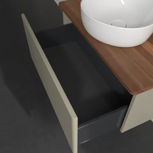 Bild von VILLEROY BOCH Antao Waschbeckenunterschrank, 1 Auszug, 800 x 360 x 500 mm, Front ohne Struktur, Stone Grey Matt Lacquer / Warm Walnut #K30052HK