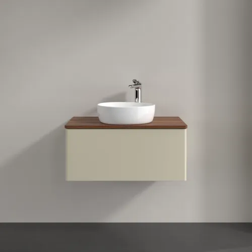 Bild von VILLEROY BOCH Antao Waschbeckenunterschrank, 1 Auszug, 800 x 360 x 500 mm, Front ohne Struktur, Silk Grey Matt Lacquer / Warm Walnut #K30052HJ
