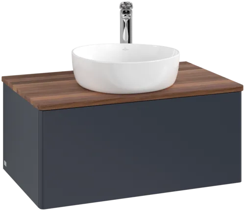 Bild von VILLEROY BOCH Antao Waschbeckenunterschrank, 1 Auszug, 800 x 360 x 500 mm, Front ohne Struktur, Midnight Blue Matt Lacquer / Warm Walnut #K30052HG