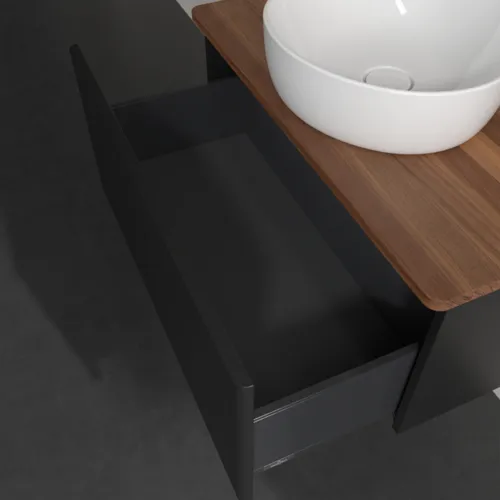 Bild von VILLEROY BOCH Antao Waschbeckenunterschrank, 1 Auszug, 800 x 360 x 500 mm, Front ohne Struktur, Black Matt Lacquer / Warm Walnut #K30012PD