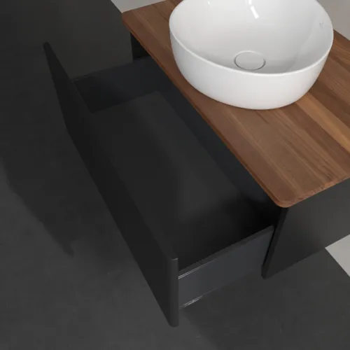 Bild von VILLEROY BOCH Antao Waschbeckenunterschrank, 1 Auszug, 800 x 360 x 500 mm, Front ohne Struktur, Black Matt Lacquer / Warm Walnut #K30012PD