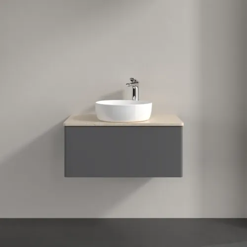 Bild von VILLEROY BOCH Antao Waschbeckenunterschrank, 1 Auszug, 800 x 360 x 500 mm, Front ohne Struktur, Anthracite Matt Lacquer / Botticino #K30053GK